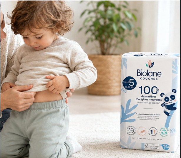 Biolane Natural baby diaper 5 size - 40pcs | بايولان حفاضات للأطفال قياس 5 - 40 قطعة