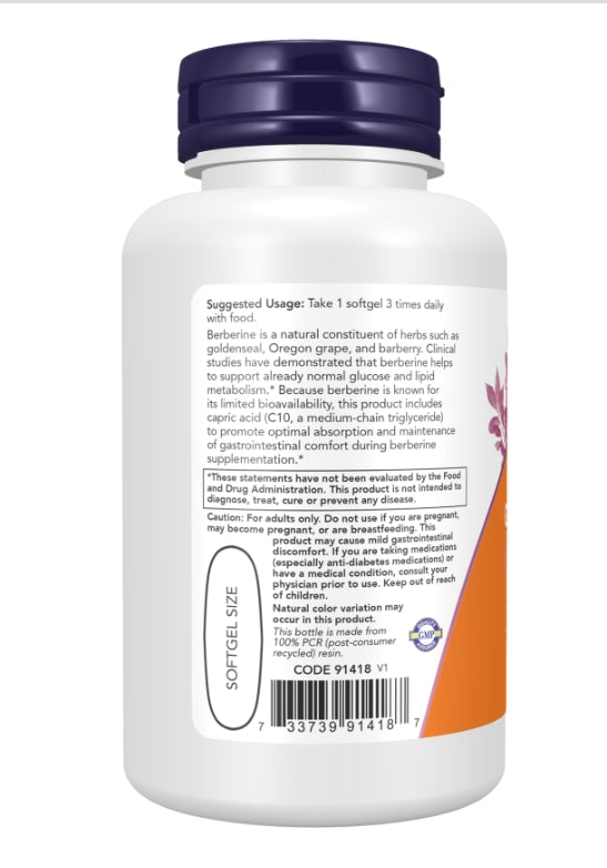 Now Berberine Glucose Support 90 Softgels |ناو بيربرين لدعم توازن سكر الدم – 90 كبسولة هلامية