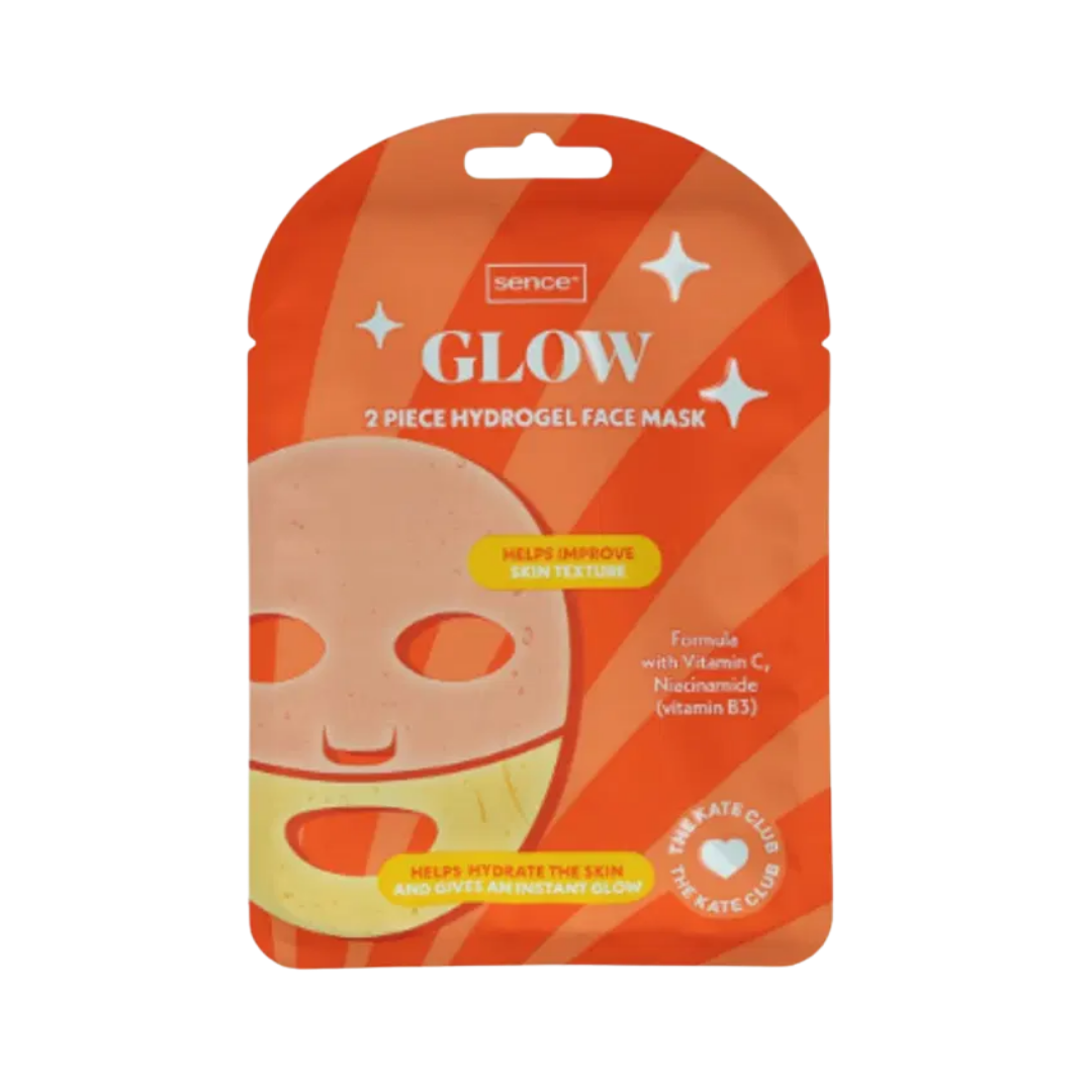 Sence Glow hydrogel face mask with orange packaging, vitamin C and niacinamide formula, 2 piece set, 33ml.