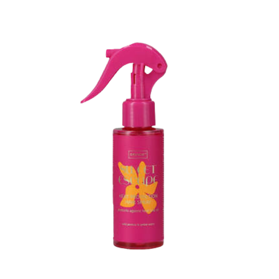 Sence Sweet Escape heat protection hair spray bottle with pink packaging and trigger nozzle, 100ml.