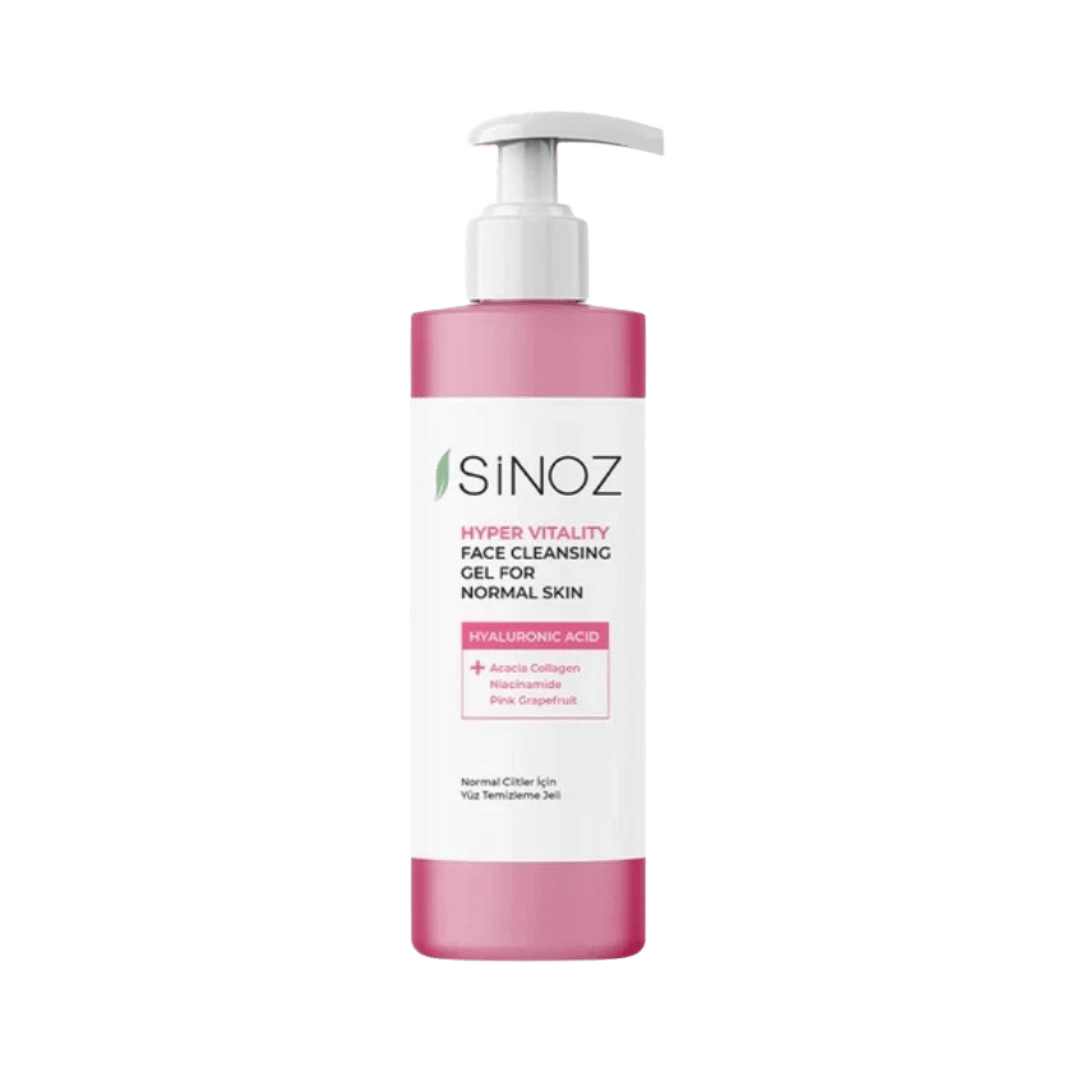"Sinoz Hyper Vitality Face Cleansing Gel for Normal Skin, 400ml bottle, designed for gentle cleaning and deep hydration."