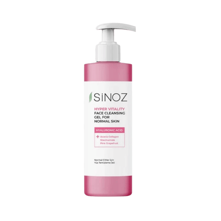 "Sinoz Hyper Vitality Face Cleansing Gel for Normal Skin, 400ml bottle, designed for gentle cleaning and deep hydration."