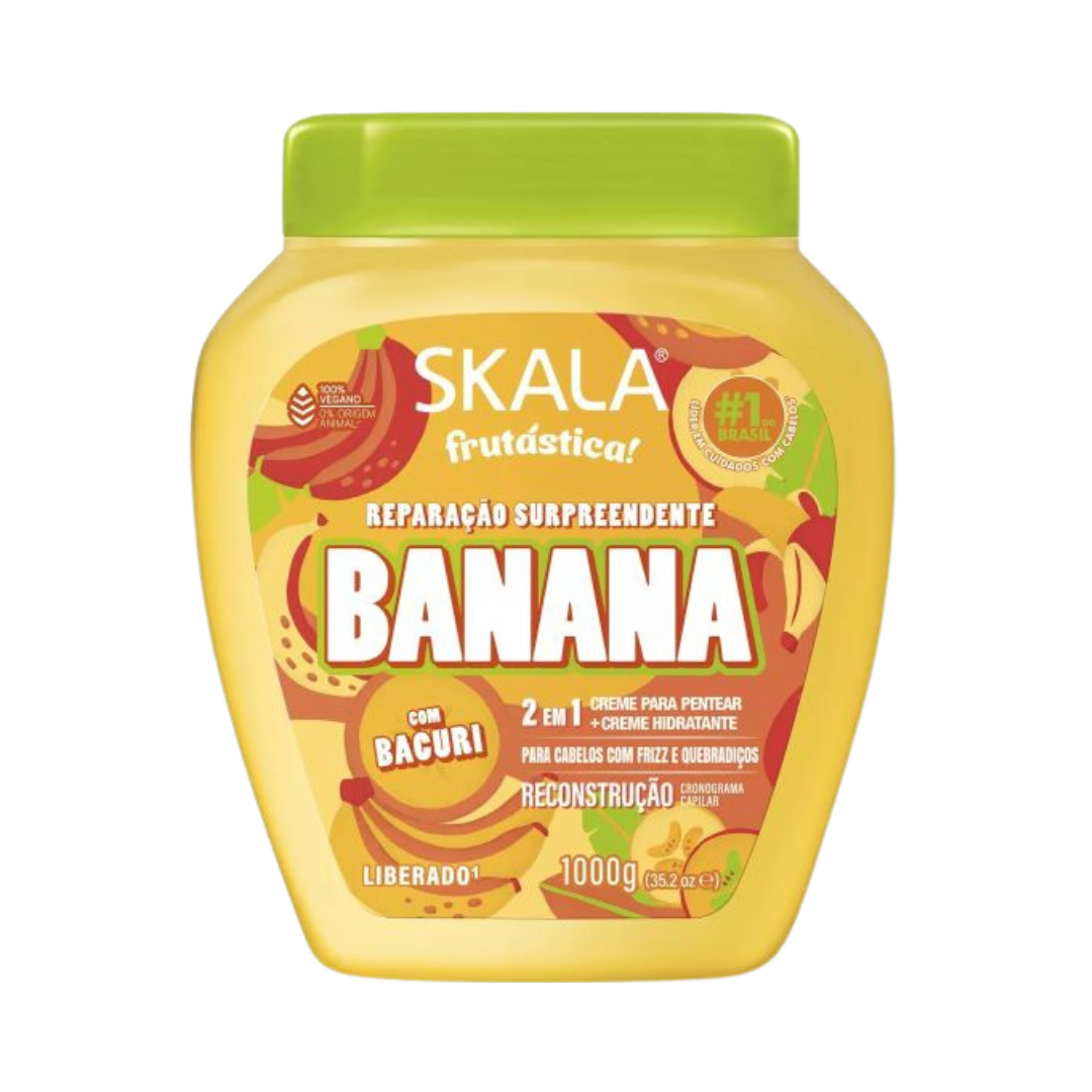 Skala Frutastica Banana 2 in 1 Treatment Cream + Leave, 1000g, with Bacuri, for hair repair and hydration.