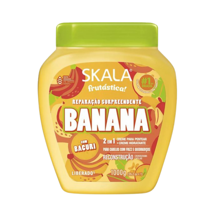 Skala Frutastica Banana 2 in 1 Treatment Cream + Leave, 1000g, with Bacuri, for hair repair and hydration.