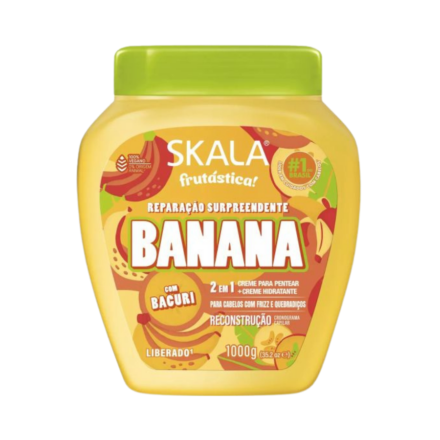 Skala Frutastica Banana 2 in 1 Treatment Cream + Leave, 1000g, with Bacuri, for hair repair and hydration.