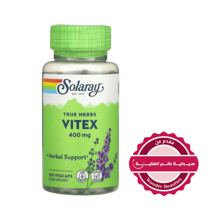 Solaray True Herbs Vitex 400 mg herbal support supplement, 100 vegan capsules bottle