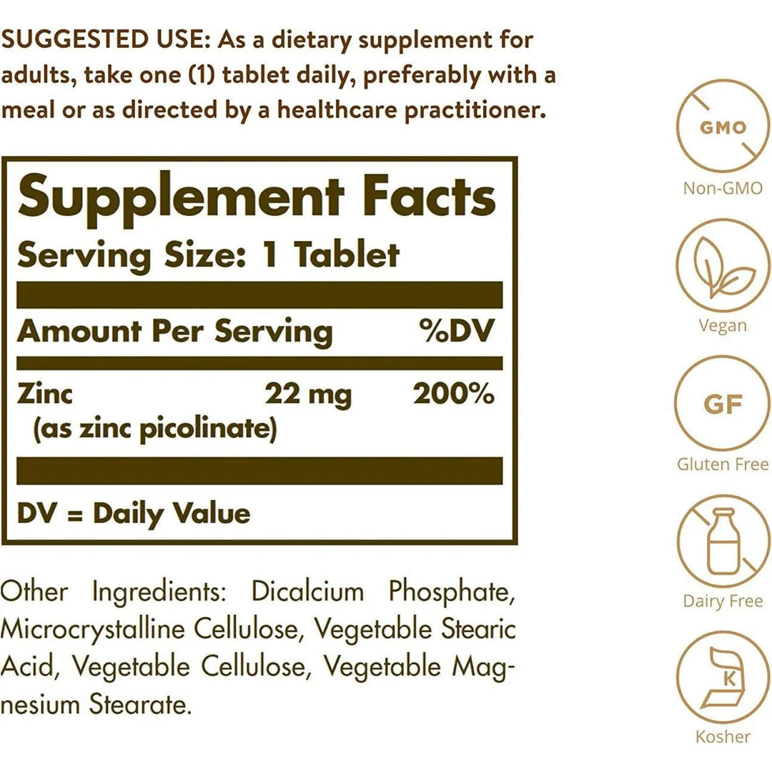 Solgar Zinc Picolinate 22 Mg - 100 Tablets | سولجار زنك بيكولينات 22 ملغ - 100 قرص #3