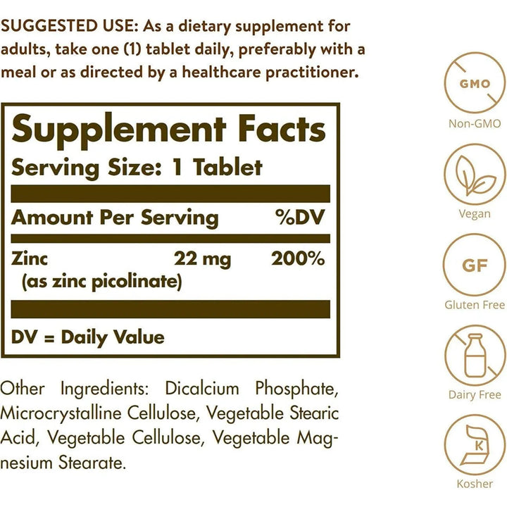 Solgar Zinc Picolinate 22 Mg - 100 Tablets | سولجار زنك بيكولينات 22 ملغ - 100 قرص #3