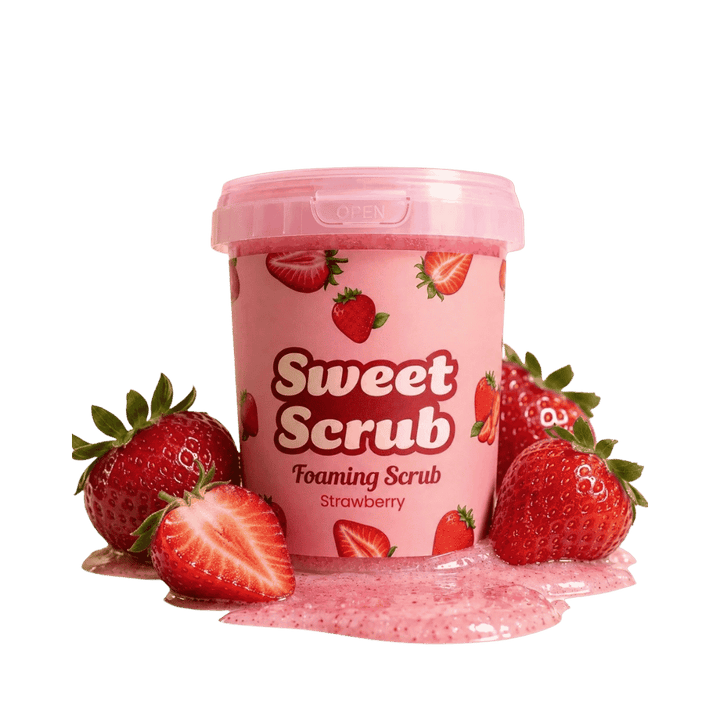 Sweet Scrub Strawberry foaming body scrub, 500g, exfoliating body-care product with strawberry-scented formula.