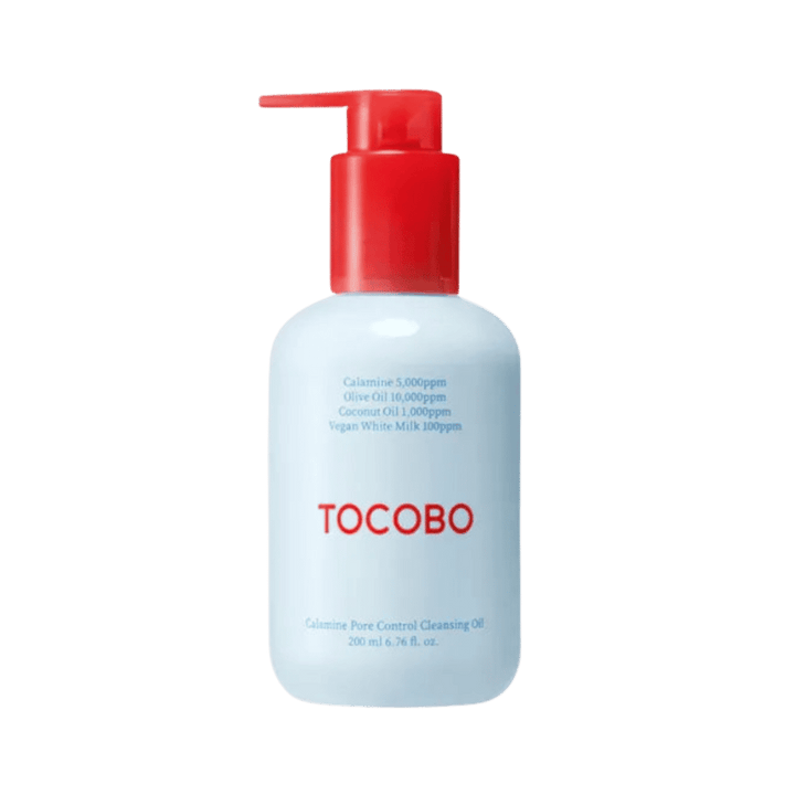 Tocobo brand cleansing oil in yellow bottle, 200ml, plant-based formula, lightweight, removes makeup and impurities.