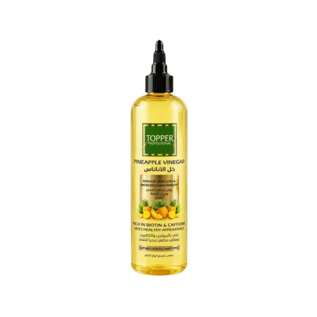 Topper Professional Pineapple Vinegar hair tonic in yellow dropper bottle with pineapple graphic label
