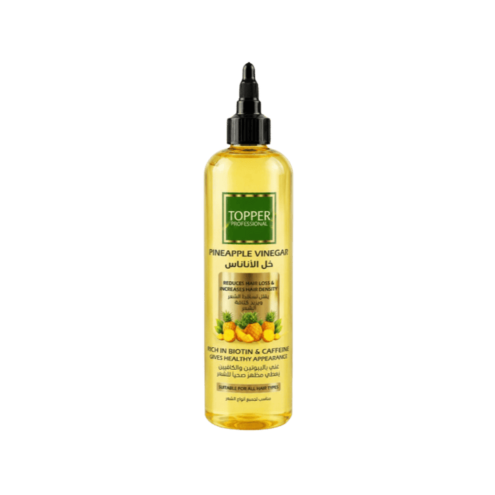 Topper Professional Pineapple Vinegar hair tonic in yellow dropper bottle with pineapple graphic label