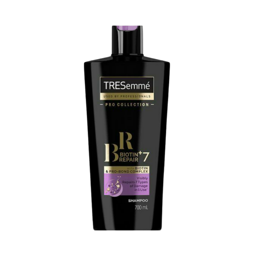 TRESemmé Pro Collection Biotin+ Repair 7 shampoo, black bottle with purple label, 700 ml.