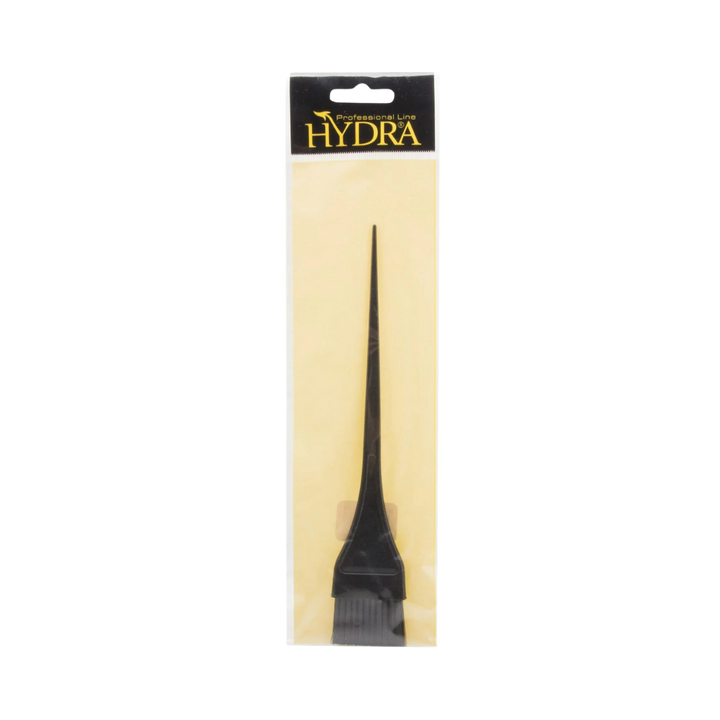 Alt text: Tarko Hydra Professional Line Brush, black, packaged in a clear plastic sleeve, with a long, pointed handle and flat bristles.