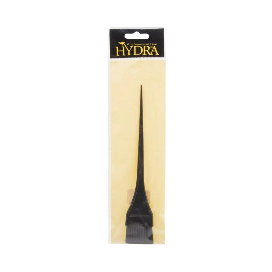 Alt text: Tarko Hydra Professional Line Brush, black, packaged in a clear plastic sleeve, with a long, pointed handle and flat bristles.