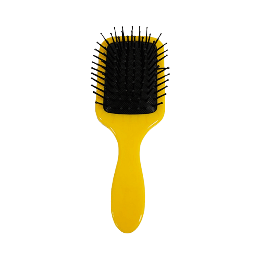Tarko yellow hair brush with black cushion base plastic bristles paddle style grooming tool