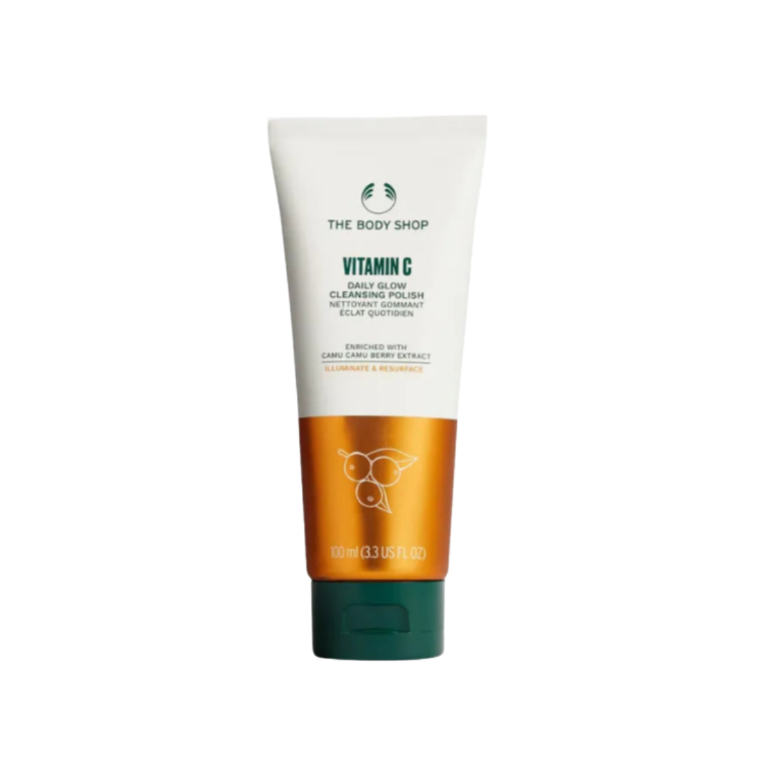 The Body Shop Vitamin C Daily Glow Cleansing Polish 100ml tube with orange and green packaging