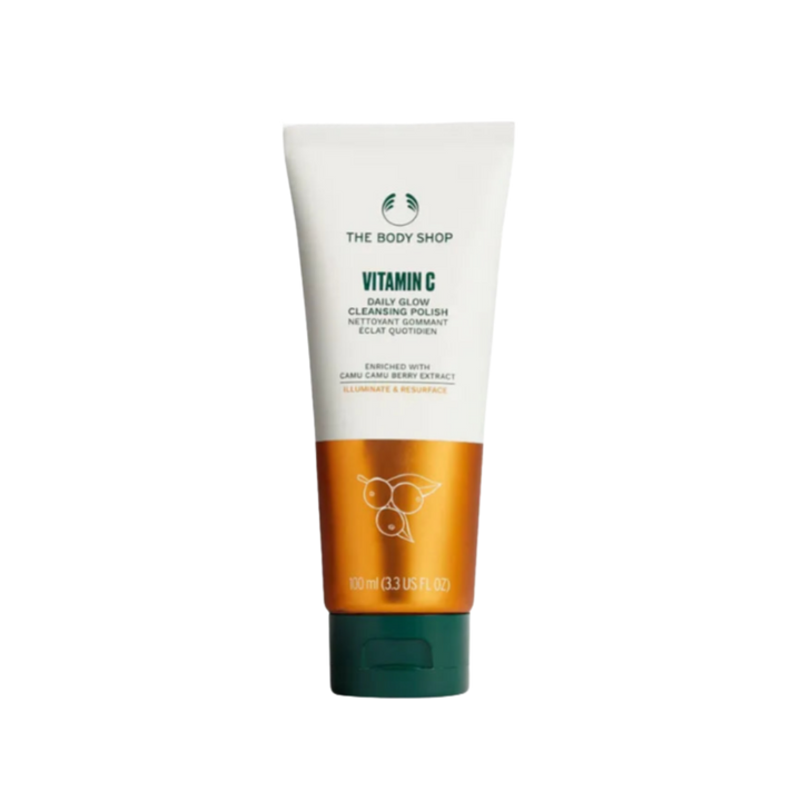 The Body Shop Vitamin C Daily Glow Cleansing Polish 100ml tube with orange and green packaging