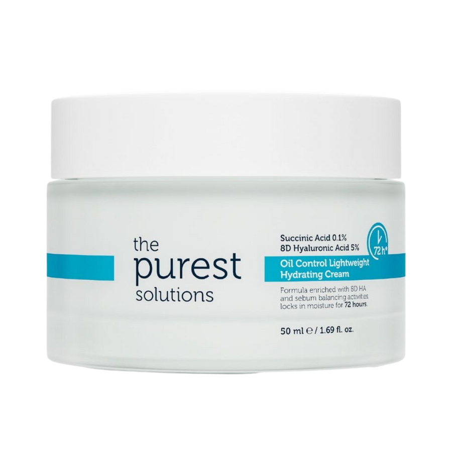 The Purest Solutions oil control lightweight hydrating cream, 50 ml, white jar with blue label