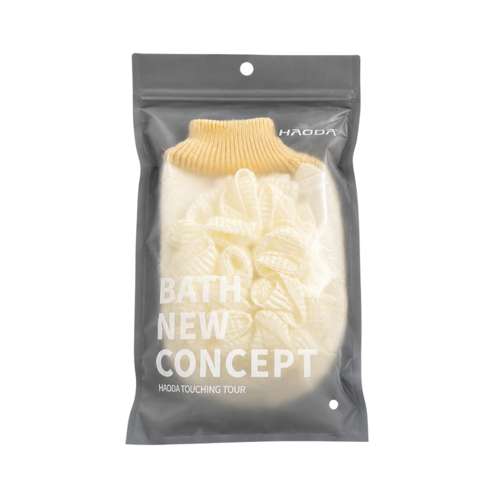 HAODA Bath New Concept cream bath glove and loofah set in gray resealable pouch