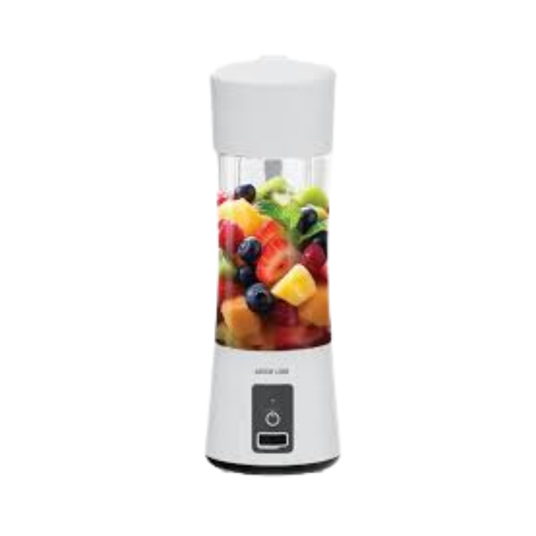 Green Lion Juice Mate portable juicer, 380ml, white bottle blender with clear fruit-filled blending cup