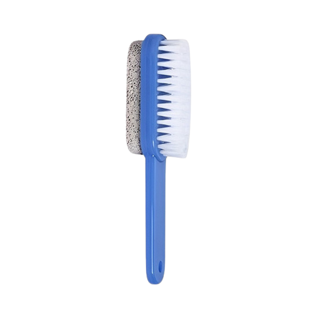 Torko nail cleaning brush with pumice stone, blue handle, dual-ended for foot care and nail cleaning.