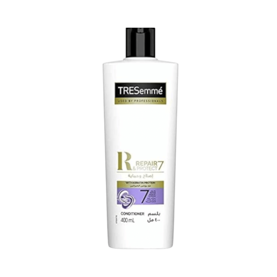 TRESemmé Repair 7 & Protect conditioner, white 400ml bottle with black cap and purple label