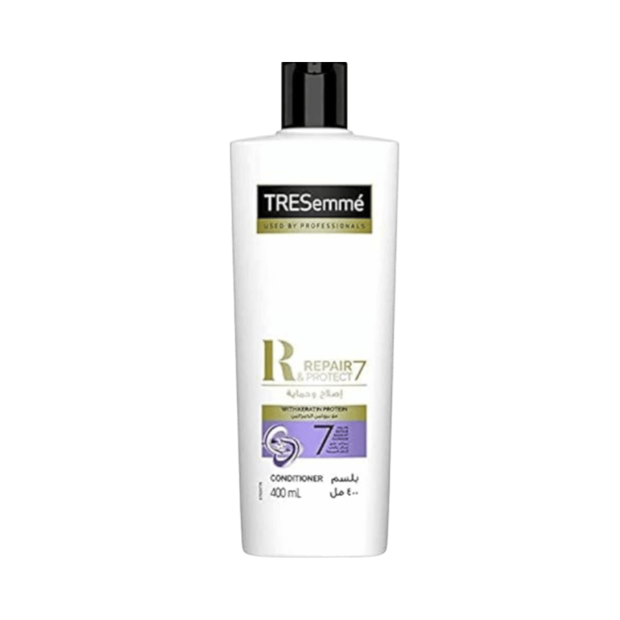 TRESemmé Repair 7 & Protect conditioner, white 400ml bottle with black cap and purple label