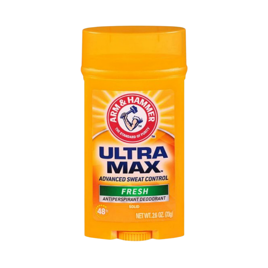 Arm & Hammer UltraMax Antiperspirant Deodorant, Fresh scent, 2.6 oz (73g), solid stick packaging.