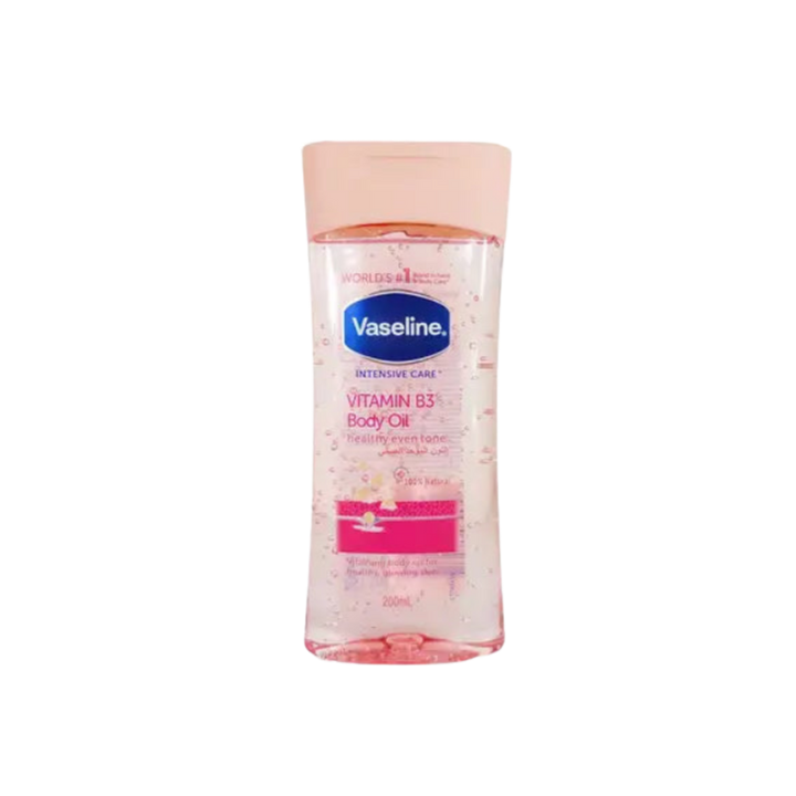 Vaseline Intensive Care Vitamin B3 Body Oil, 200ml, for healthy and even skin tone.