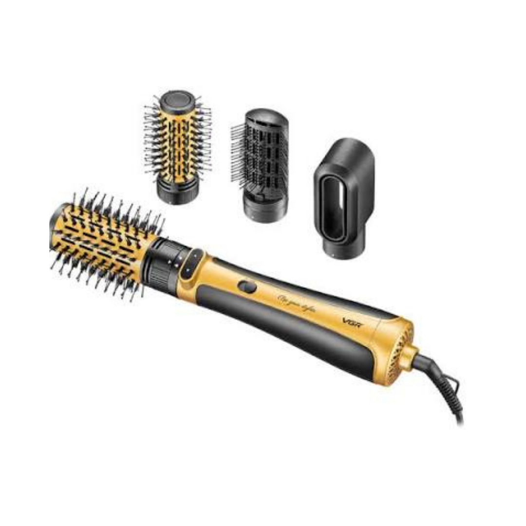 VGR gold 1200W rotating hot air styler with black attachments and curling brush