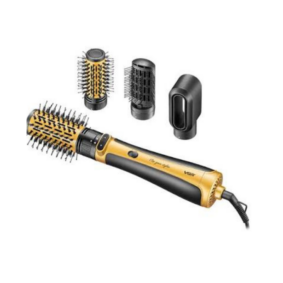 VGR gold 1200W rotating hot air styler with black attachments and curling brush