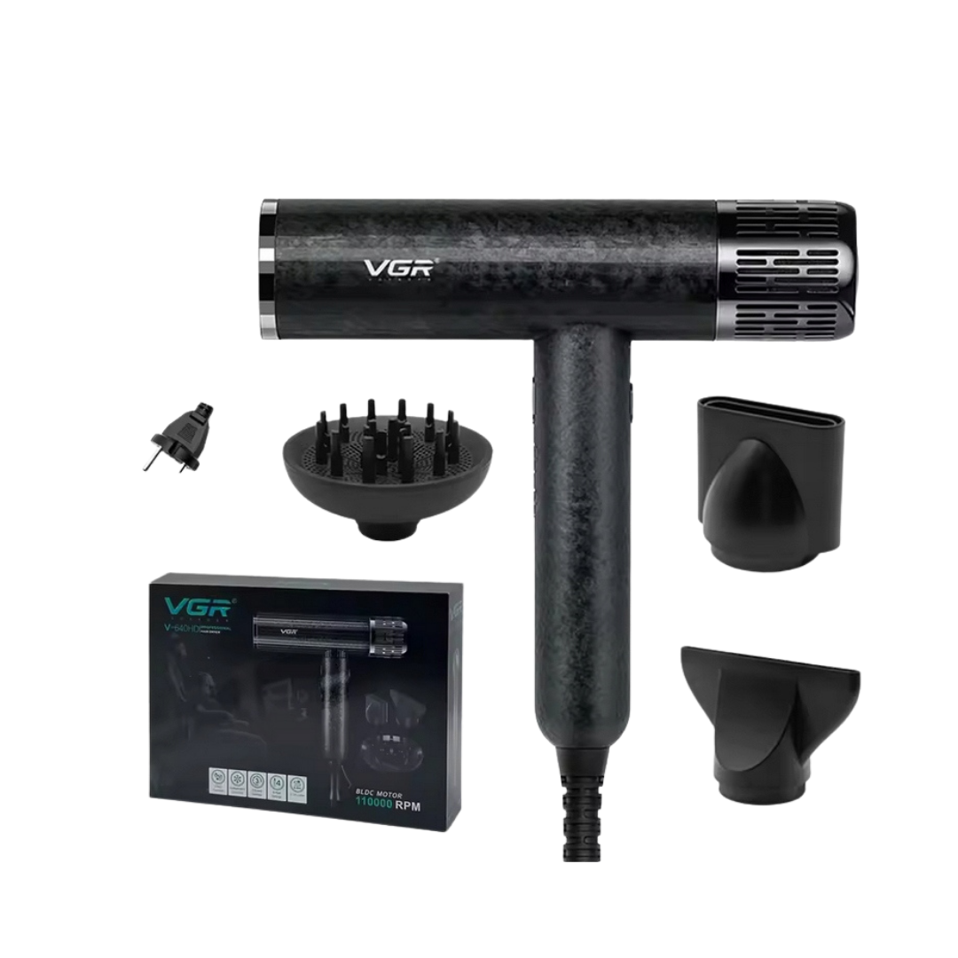 VGR Professional Hair Dryer black BLDC motor 110000 RPM dryer with attachments and retail box
