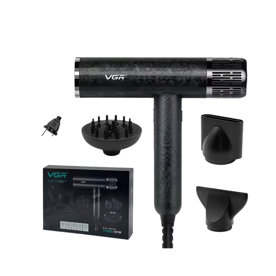 VGR Professional Hair Dryer black BLDC motor 110000 RPM dryer with attachments and retail box