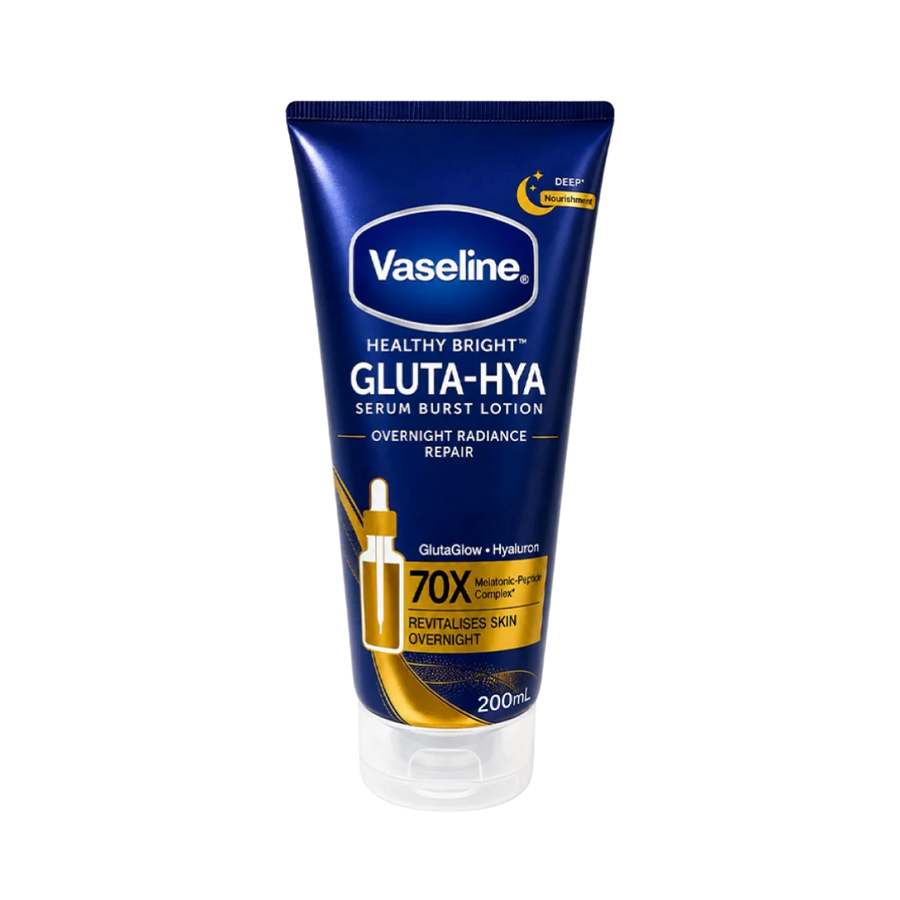 Vaseline Gluta-Hya Overnight Radiance Repair body lotion, 200ml, navy squeeze tube with clear flip-top cap