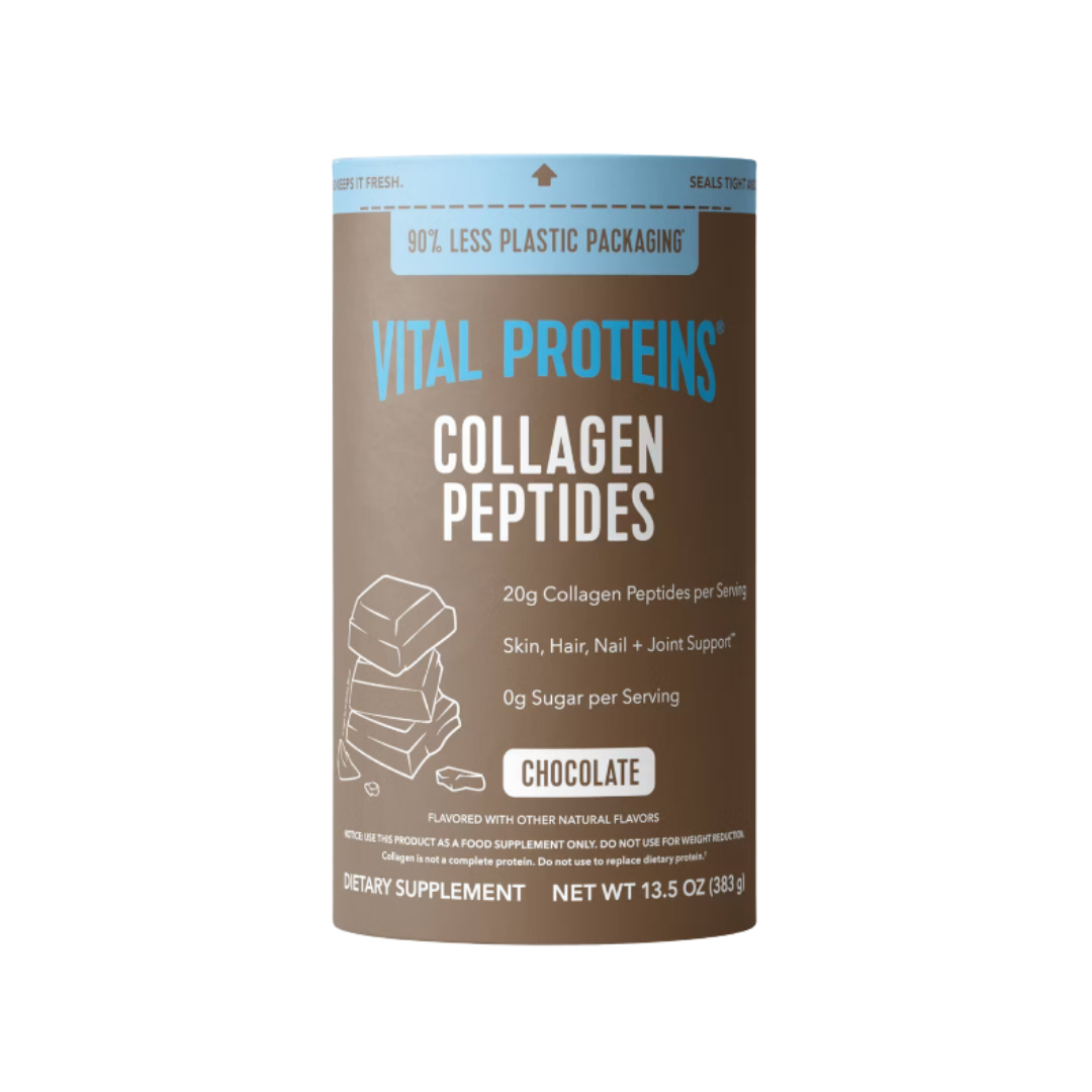 Vital Proteins Collagen Peptides Chocolate 383g dietary supplement tub with 20g collagen peptides per serving.