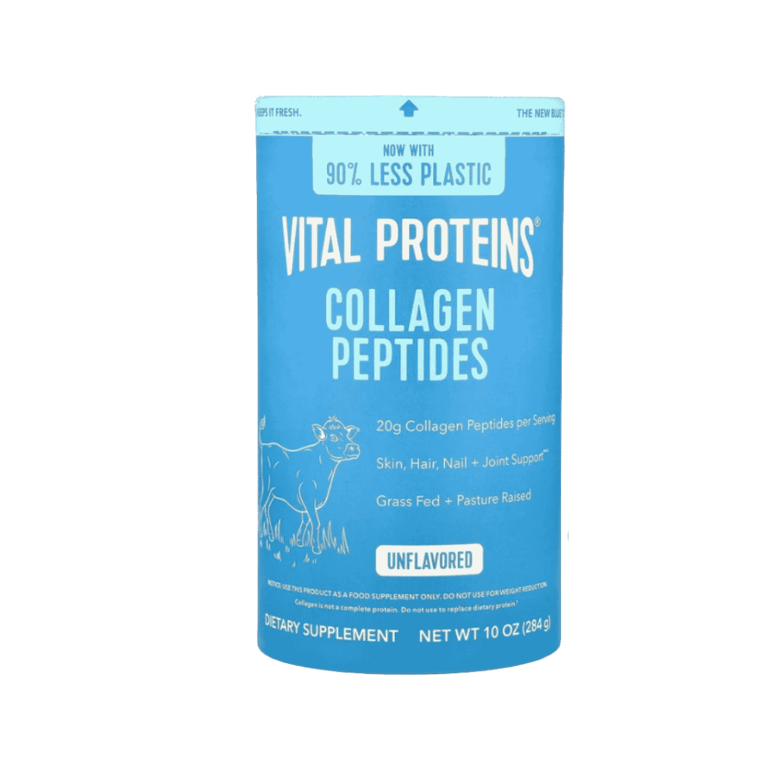 Vital Proteins Collagen Peptides unflavored powder, 284 g blue pouch with 20 g collagen per serving.