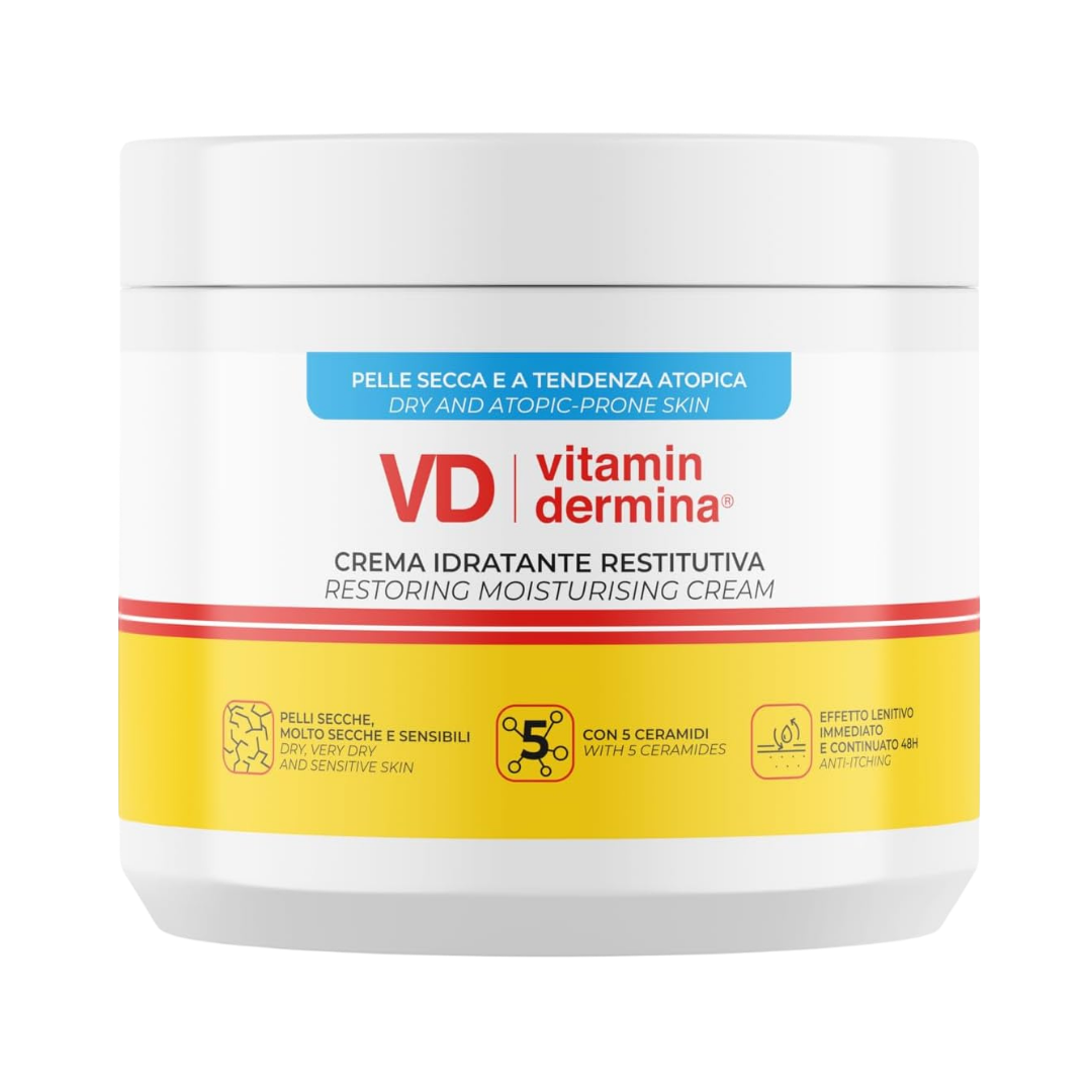 Vitamin dermina Crema Idratante Restitutiva - 400ml | فيتامين ديرمين كريم مرطب للوجه وللجسم للبشرة الجافة - 400 مل