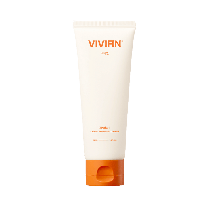 VIVIAN Hyalu-7 Creamy Foaming Cleanser face wash tube 100ml white and orange packaging.