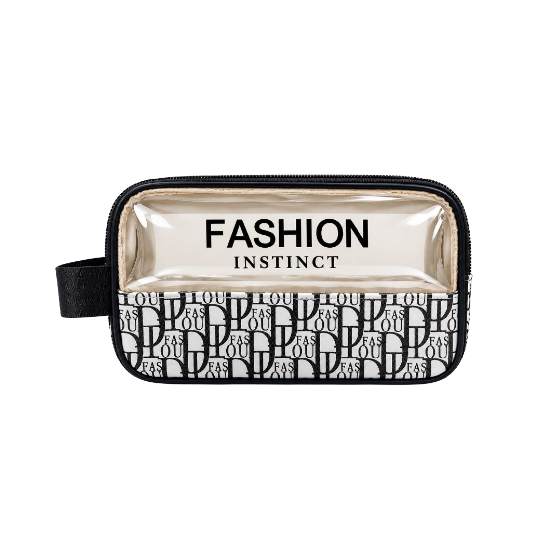 Fashion Instinct cosmetic makeup bag black and white patterned zippered pouch