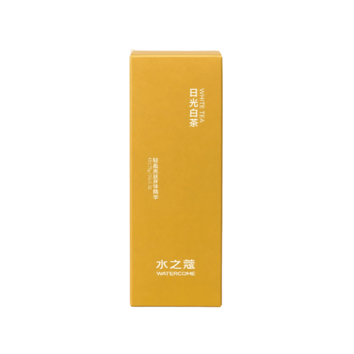 Watercome White Tea body lotion box with gold packaging and white printed text details