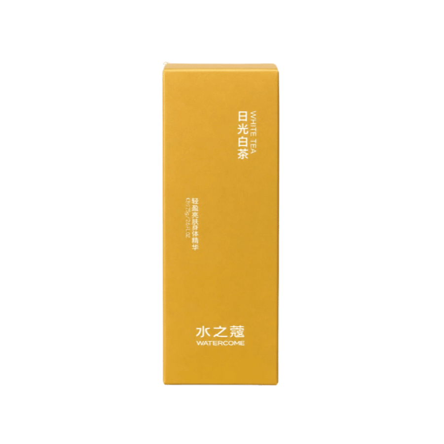 Watercome White Tea body lotion box with gold packaging and white printed text details