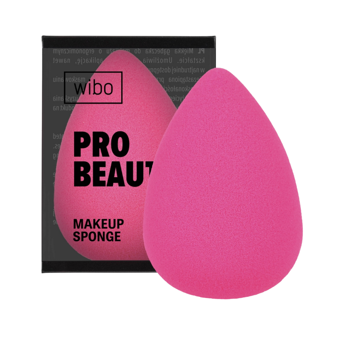 Wibo Pro Beauty pink teardrop makeup sponge with black box packaging