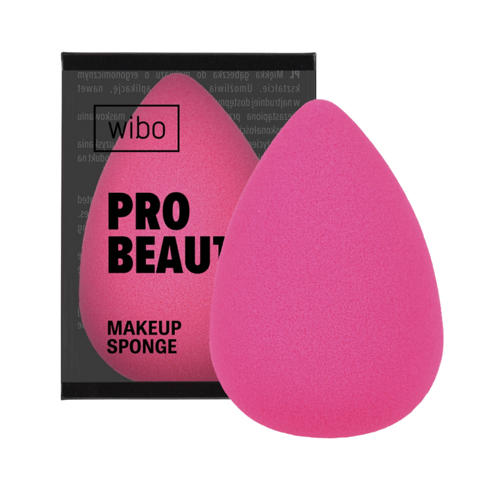 Wibo Pro Beauty pink teardrop makeup sponge with black box packaging