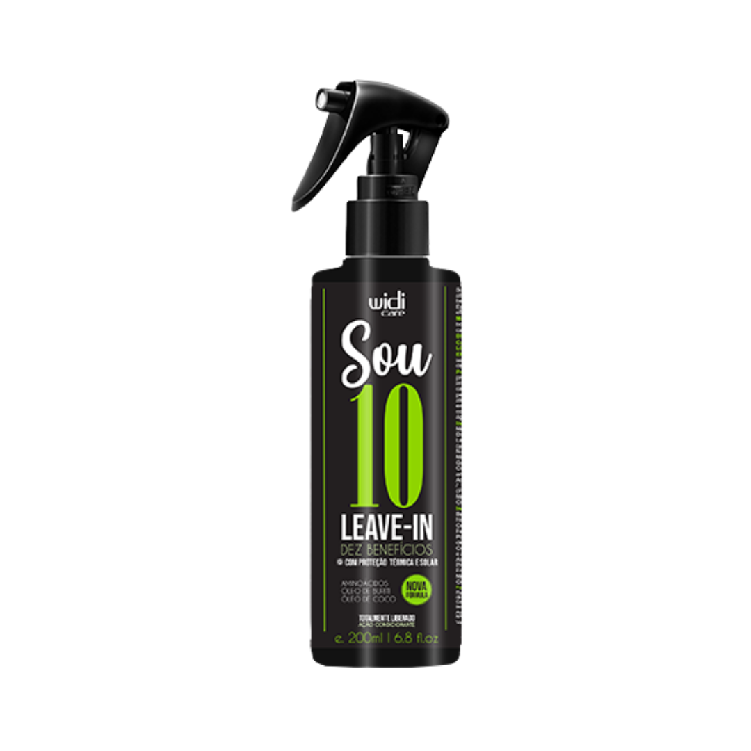 Widi Care Sou 10 leave-in hair spray bottle with trigger pump, black label, 200 ml size
 