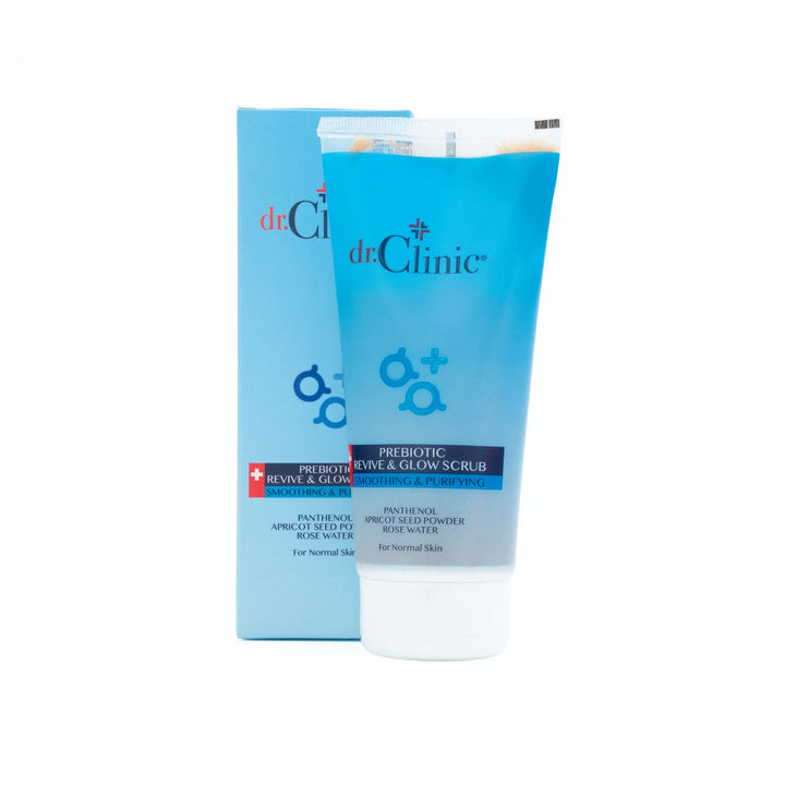dr.Clinic Prebiotic Revive & Glow Scrub Panthenol Apricot Seed Powder Rose Water - 170ml | دكتور كلينك سكراب بيبروبيوتيك - 170مل