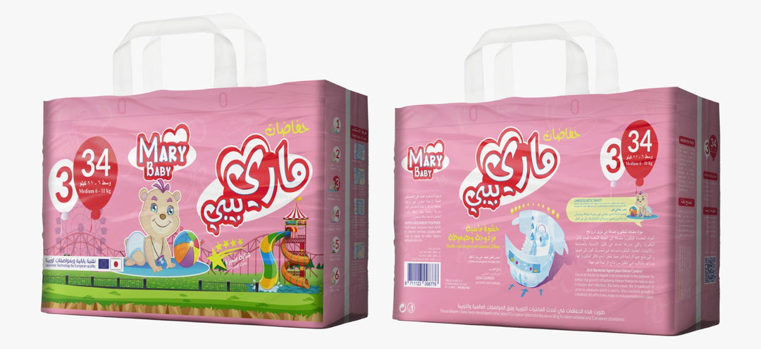 MARY BABY Special Care 3 (6*34) Medium 6-11 Kg - 34 | ماري بيبي حفاضات للأطفال بوزن 6-11 كغ قياس 3 -34 قطعة