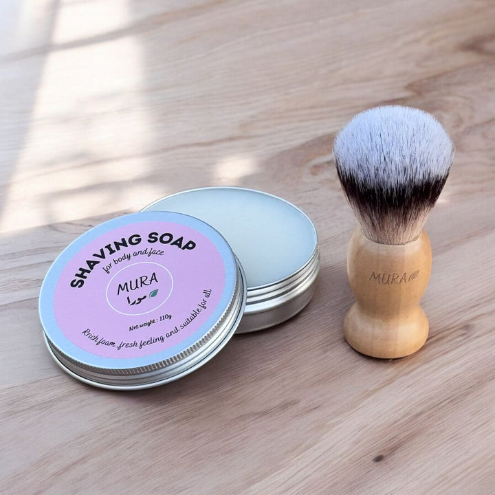 Mura Shaving Soap For Body & Face + Brush - 110g | مورا صابونة و فرشة الحلاقة - 110 غرام