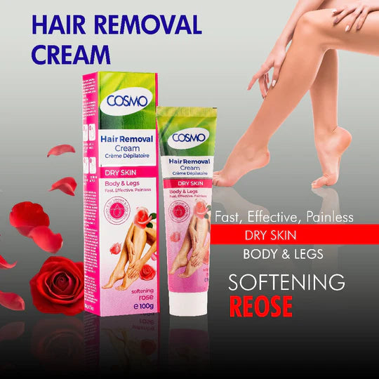 COSMO Hair Removal Dry Skin - Rose - 100g | كوزمو كريم إزالة شعر الجسم بخلاصة الورد - 100 غ