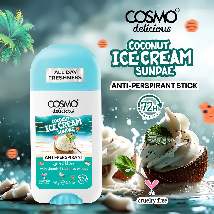 COSMO Coconut Ice Cream Sundae Anti-Perspirant Stick 72H - 75g | كوزمو – مزيل العرق بنكهة آيس كريم جوز الهند، 72 ساعة، 75 غرام